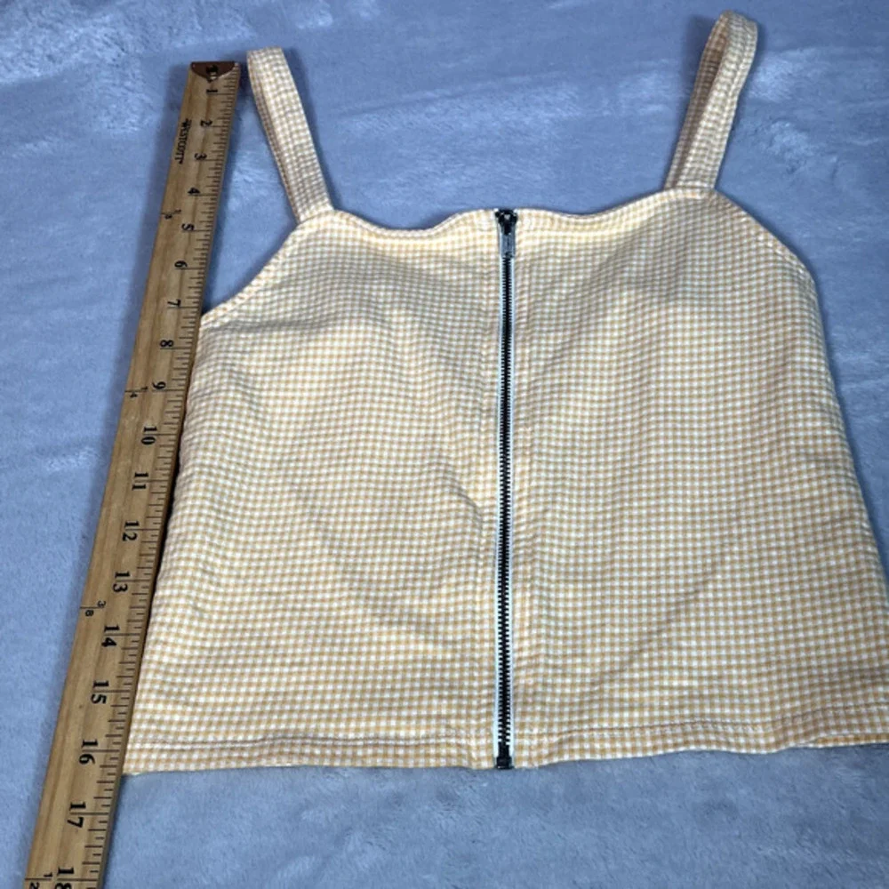 American Eagle Tank Top Womens Size XS Yellow White Gingham Crop Zip Festival‎ - Picture 7 of 7